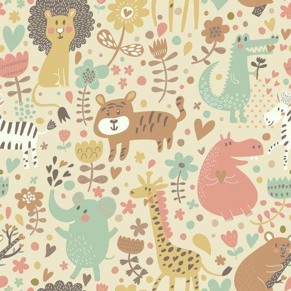 Behang Voor Kinderen, Safari, Olifanten, Leeuwen, Zebra's, Planten - Afbeelding 2