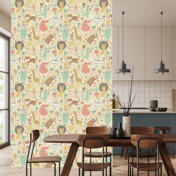 Behang Voor Kinderen, Safari, Olifanten, Leeuwen, Zebra's, Planten - Afbeelding 4