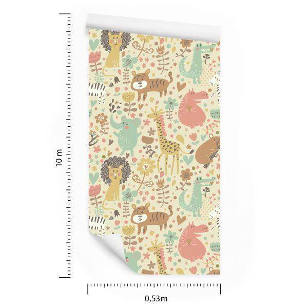 Behang Voor Kinderen, Safari, Olifanten, Leeuwen, Zebra's, Planten - Afbeelding 8