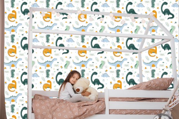 Behang Voor Babykamer Dinosaurussen, Bladeren, Bloemen - Afbeelding 7