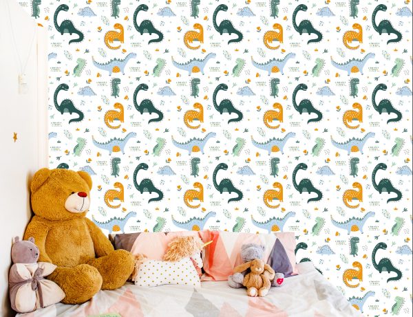 Behang Voor Babykamer Dinosaurussen, Bladeren, Bloemen - Afbeelding 6