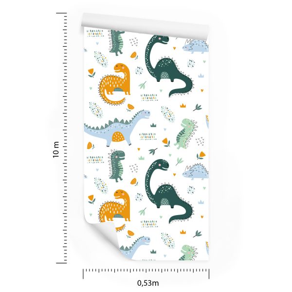 Behang Voor Babykamer Dinosaurussen, Bladeren, Bloemen - Afbeelding 8