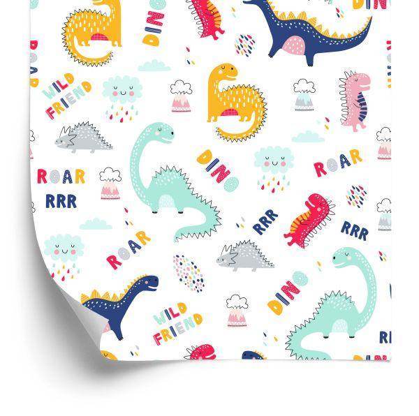 Behang Voor De Kinderkamer Kleurrijke Wolkdinosaurussen