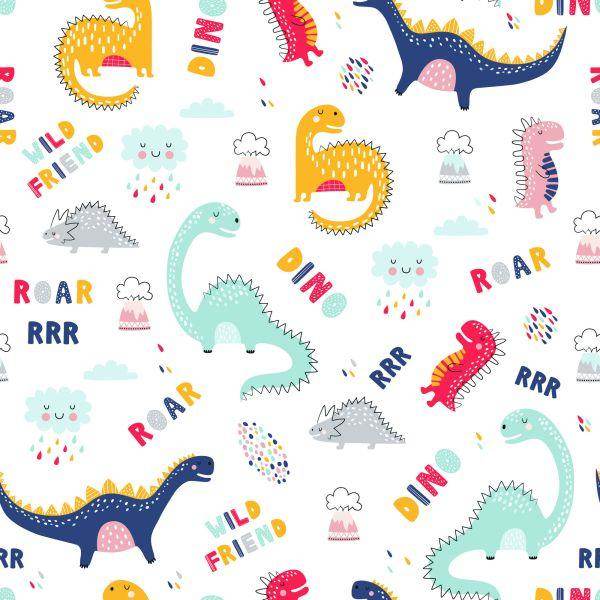 Behang Voor De Kinderkamer Kleurrijke Wolkdinosaurussen - Afbeelding 2