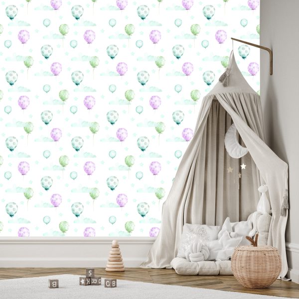 Behang Pastelkleurige Ballonnen Tegen De Achtergrond Van De Sterren - Afbeelding 3