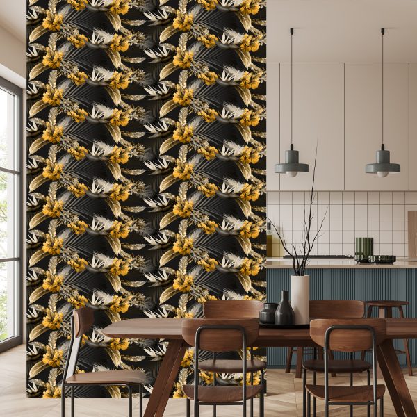 Behang Tropische Bladeren In Donkere Kleuren - Afbeelding 4