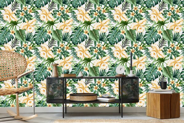 Behang Tropische Aquarel Bloemen - Afbeelding 5