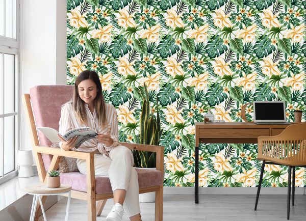 Behang Tropische Aquarel Bloemen - Afbeelding 7