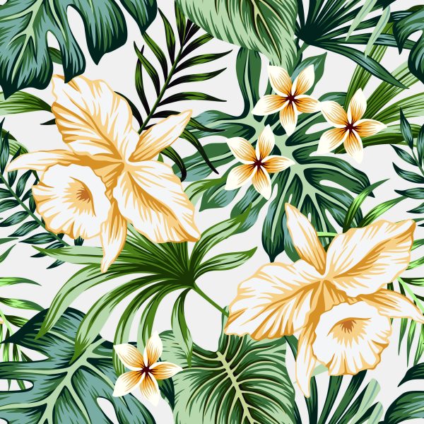 Behang Tropische Aquarel Bloemen - Afbeelding 2
