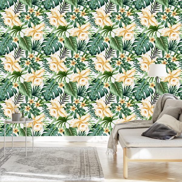 Behang Tropische Aquarel Bloemen - Afbeelding 3