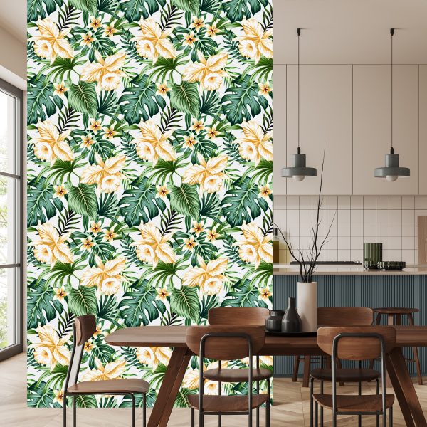 Behang Tropische Aquarel Bloemen - Afbeelding 4