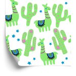 Behang Lama Groene Cactussen Voor De Babykamer