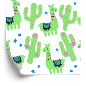 Behang Lama Groene Cactussen Voor De Babykamer