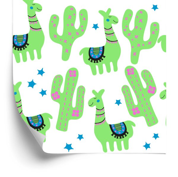 Behang Lama Groene Cactussen Voor De Babykamer