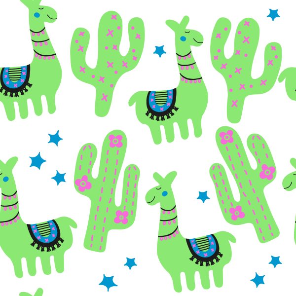 Behang Lama Groene Cactussen Voor De Babykamer - Afbeelding 2