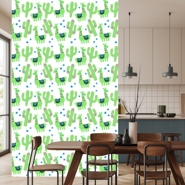 Behang Lama Groene Cactussen Voor De Babykamer - Afbeelding 4