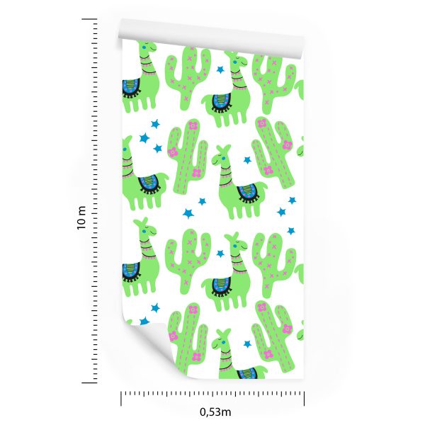 Behang Lama Groene Cactussen Voor De Babykamer - Afbeelding 8