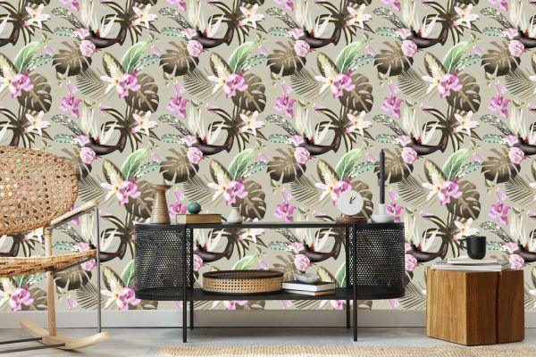 Behang Monstera Bloemen En Bladeren - Afbeelding 5