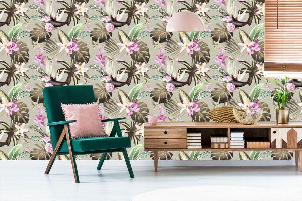 Behang Monstera Bloemen En Bladeren - Afbeelding 6