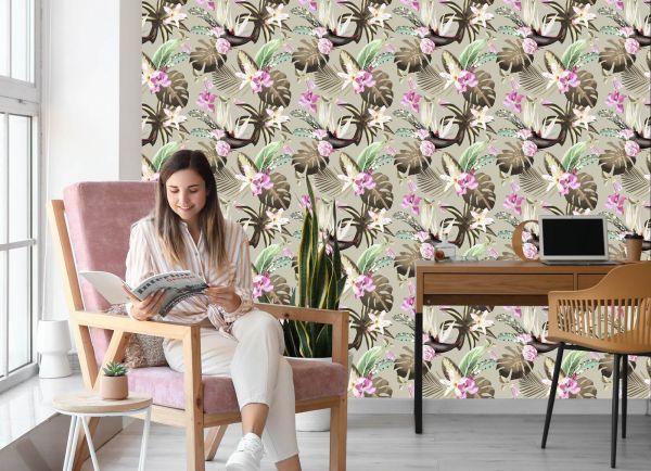 Behang Monstera Bloemen En Bladeren - Afbeelding 7