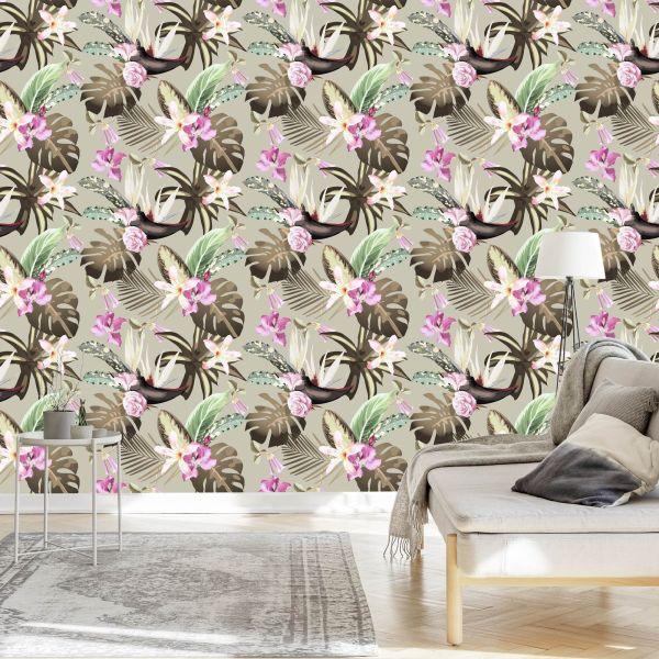 Behang Monstera Bloemen En Bladeren - Afbeelding 3