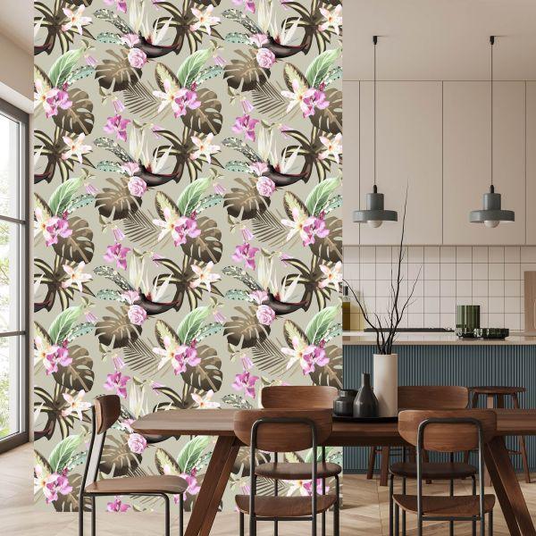 Behang Monstera Bloemen En Bladeren - Afbeelding 4