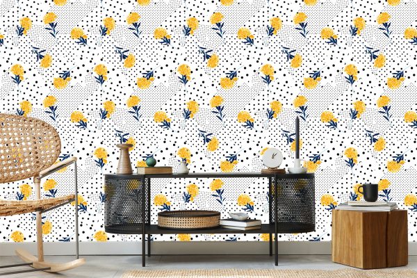 Behang Bloemen En Stippen - Afbeelding 5