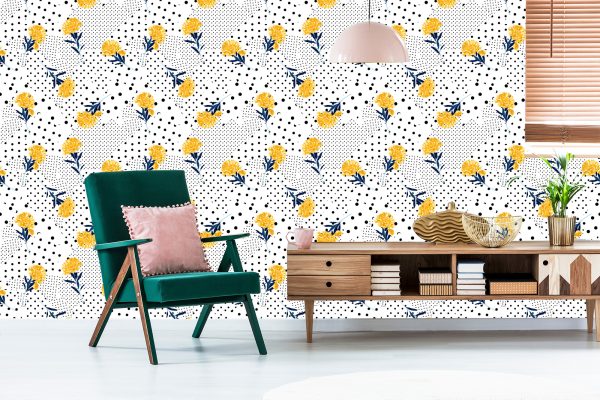 Behang Bloemen En Stippen - Afbeelding 6