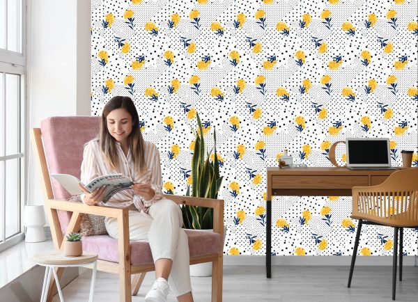 Behang Bloemen En Stippen - Afbeelding 7