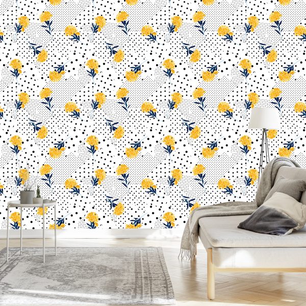 Behang Bloemen En Stippen - Afbeelding 3