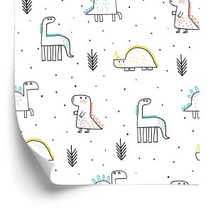 Behang Plant Gestippelde Dinosaurussen Voor De Jongenskamer