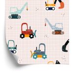 Behang Voor Kinderen, Voertuigen, Machines, Graafmachines