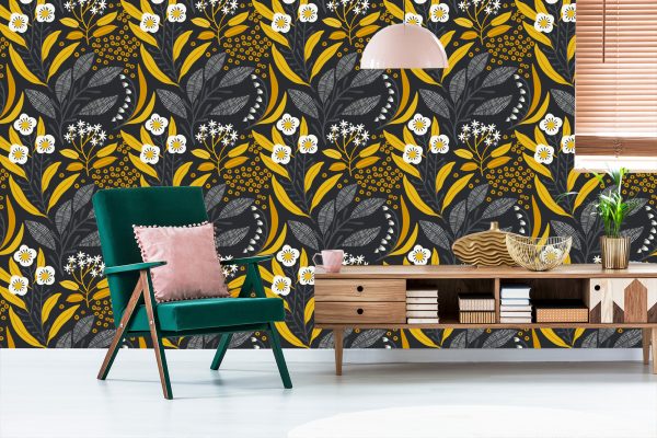 Behang Vegetatie In Retrostijl - Afbeelding 6