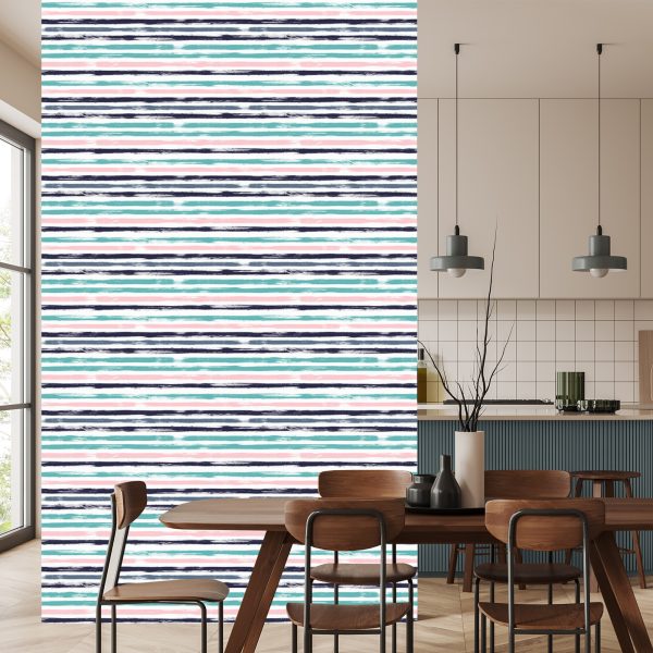 Behang In Horizontale Kleurrijke Strepen Voor Kantoorwoonkamer - Afbeelding 4
