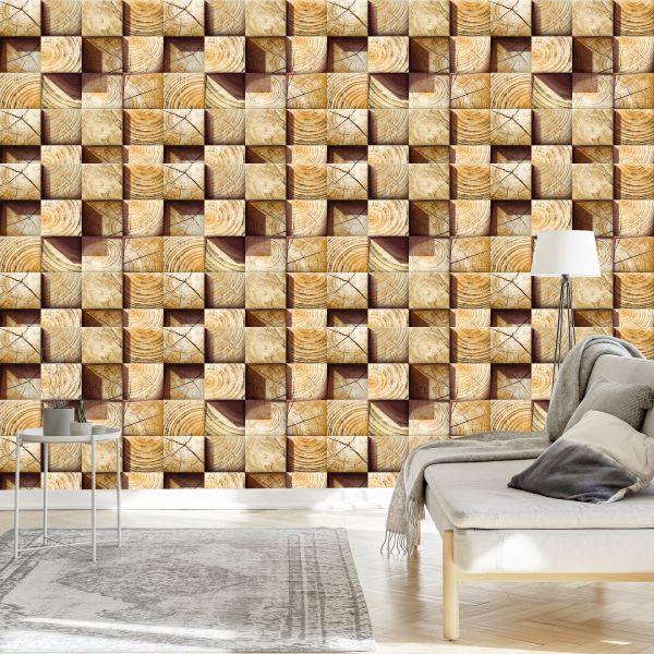 Behang Hout Mozaïek - Afbeelding 3