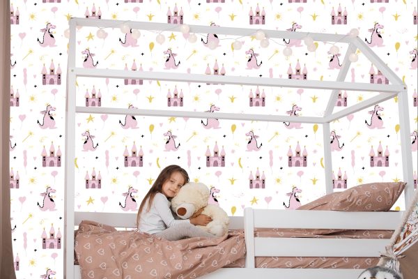Behang Sprookjesachtige Kinderkamer Kasteeldraken - Afbeelding 7