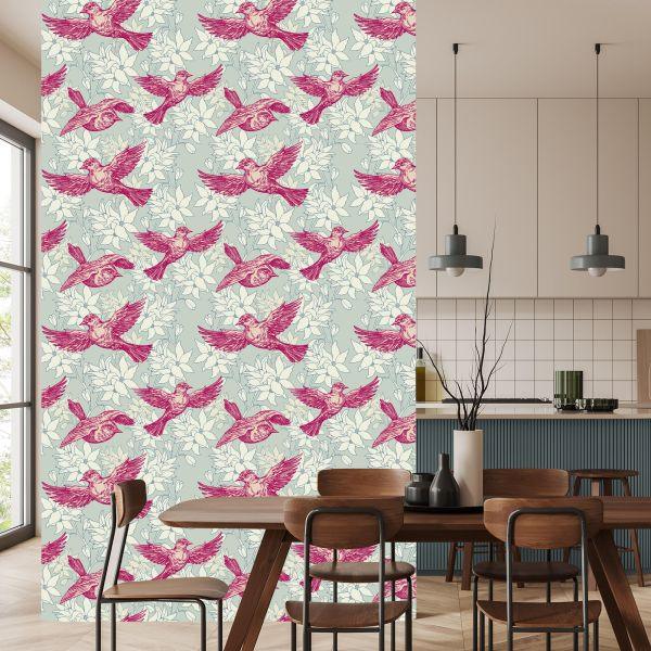 Behang Vliegende Vogels Tussen De Bladeren - Afbeelding 4