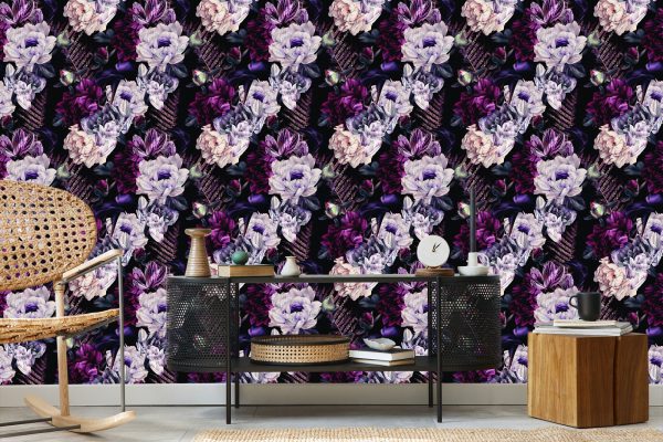 Behang Bloemen In Donkere Kleuren - Afbeelding 5