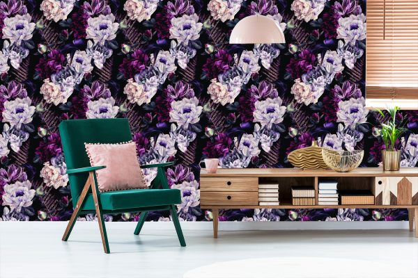 Behang Bloemen In Donkere Kleuren - Afbeelding 6