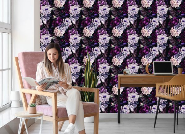 Behang Bloemen In Donkere Kleuren - Afbeelding 7