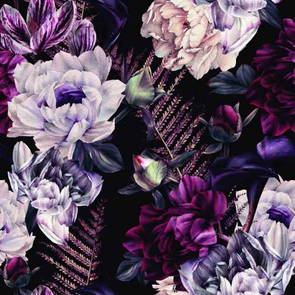 Behang Bloemen In Donkere Kleuren - Afbeelding 2
