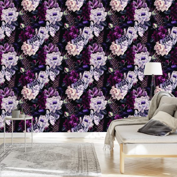 Behang Bloemen In Donkere Kleuren - Afbeelding 3