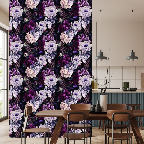 Behang Bloemen In Donkere Kleuren - Afbeelding 4