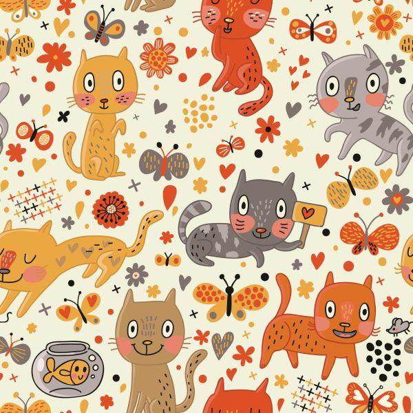 Behang Voor Kinderen - Grappige Kleurrijke Katten - Afbeelding 2