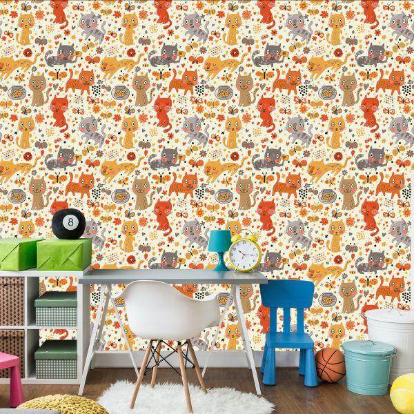 Behang Voor Kinderen - Grappige Kleurrijke Katten - Afbeelding 4