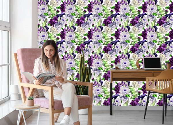 Behang Bloemmotief Aquarel Pioenrozen - Afbeelding 7