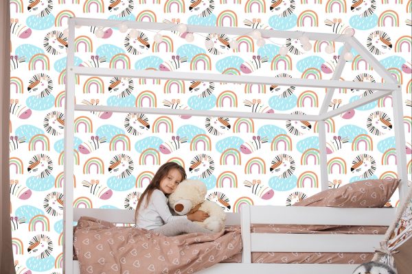 Behang Pastel Dieren, Regenboog, Meisjeskamer - Afbeelding 7