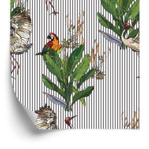 Behang Papegaaien En Kraanvogels