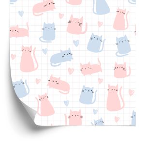 Behang Voor Kinderen - Kleurrijke Katten En Harten