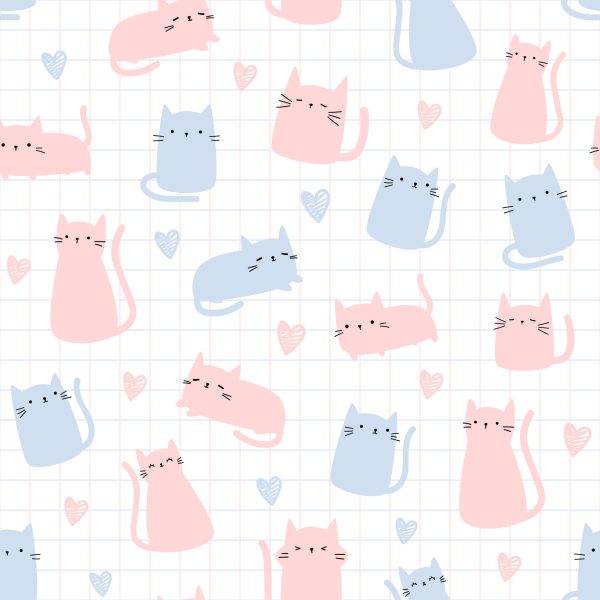 Behang Voor Kinderen - Kleurrijke Katten En Harten - Afbeelding 2